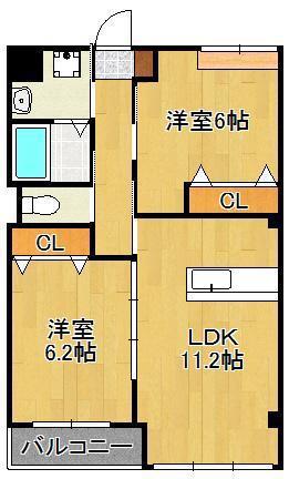 筑豊本線 本城駅 徒歩42分 3階建 築9年(2LDK/2階)の間取り写真