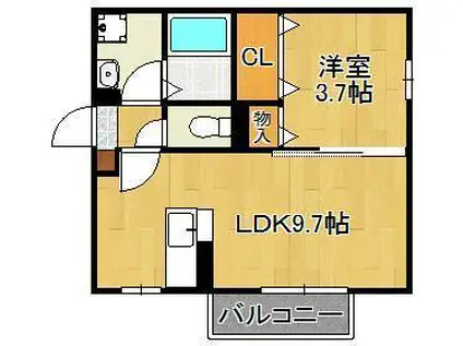 ソレールヴィラ2C棟(1LDK/2階)の間取り写真