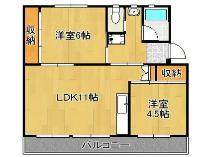 ビレッジハウス本城3号棟(2LDK/4階)の間取り写真