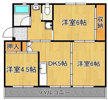 ビレッジハウス本城 4号棟(3DK/5階)の間取り写真