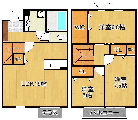 フローラ本城 C棟(3LDK/1階)の間取り写真