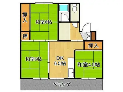 オアシス芦屋1号棟(3DK/3階)の間取り写真