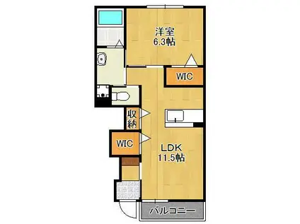 メゾン東二島(1LDK/1階)の間取り写真