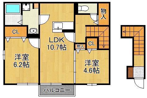 ブリーズメゾン A棟(2LDK/2階)の間取り写真