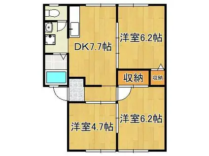 U-PALM C棟(3DK/2階)の間取り写真