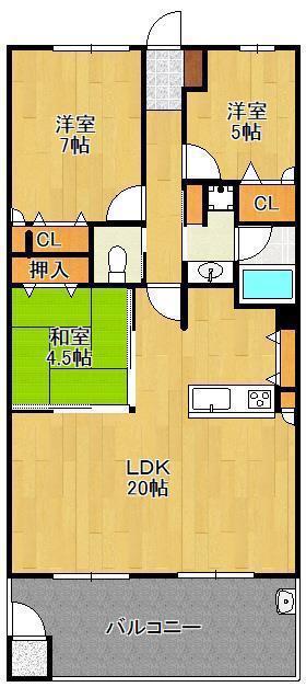 折尾クロステージ 405号(3LDK/4階)の間取り写真