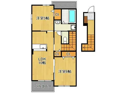 リバーサイド・コートⅡ(2LDK/2階)の間取り写真