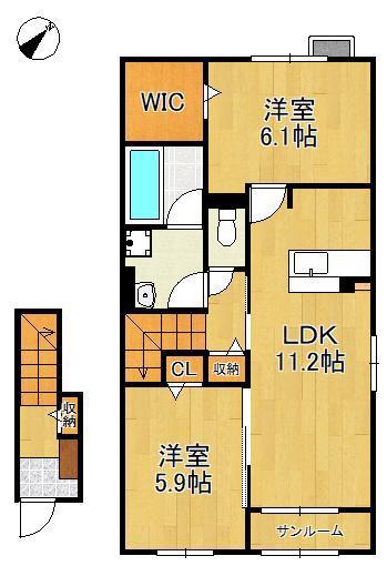 アルカンシエルⅢ(2LDK/2階)の間取り写真