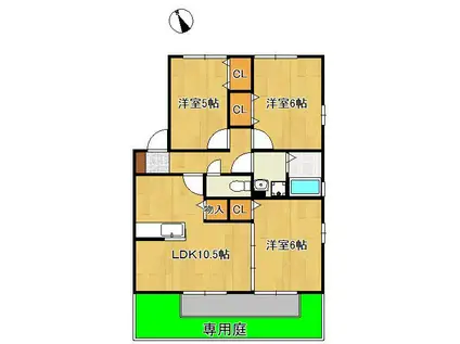 シェルノーブルA棟(3LDK/1階)の間取り写真