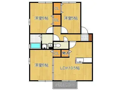 シェルノーブルA棟(3LDK/2階)の間取り写真