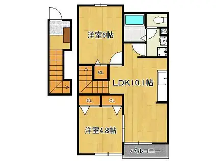 マーベラスコートSC棟(2LDK/2階)の間取り写真