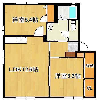 アクシス本城 B棟(2LDK/1階)の間取り写真