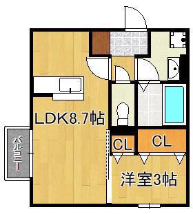 DROOM桜 本城(1LDK/1階)の間取り写真