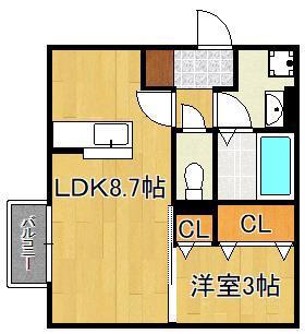 DROOM桜 本城(1LDK/2階)の間取り写真