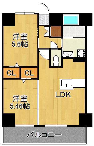 エミネント水巻駅前(2LDK/8階)の間取り写真
