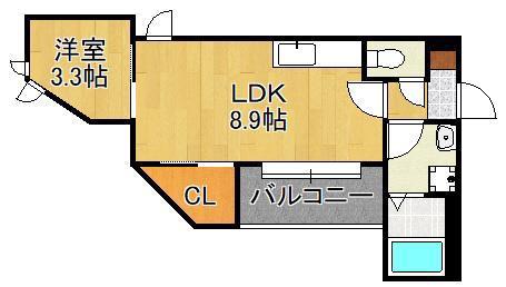 REGALEST ピースハート 折尾(1LDK/3階)の間取り写真