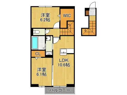 ラシュレ雅(2LDK/2階)の間取り写真