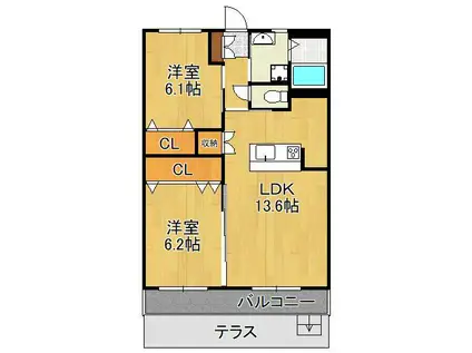 シベール高須(2LDK/1階)の間取り写真
