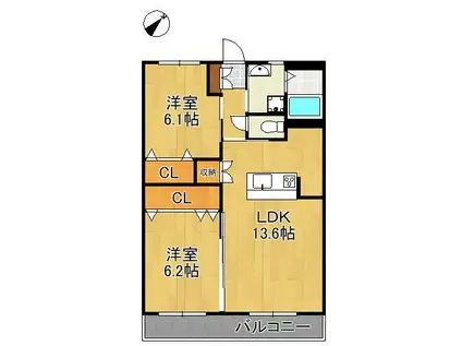 シベール高須(2LDK/2階)の間取り写真
