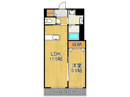 アセンション御開(1LDK/2階)の間取り写真