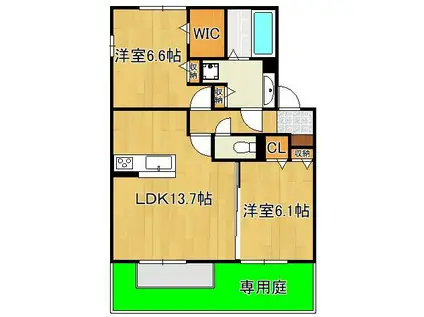 ソレールヴィラ・クレスト(2LDK/1階)の間取り写真