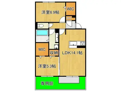 ソレールヴィラ・クレスト(2LDK/1階)の間取り写真