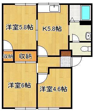 アーバン十字路A棟(3K/1階)の間取り写真