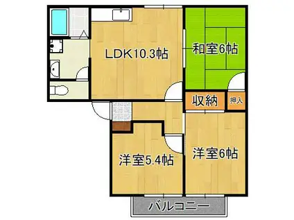 アーバン十字路A棟(3LDK/2階)の間取り写真