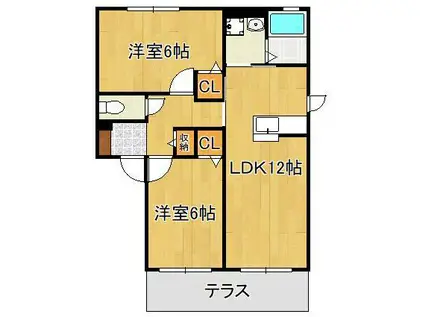 ヴィラ響A棟(2LDK/1階)の間取り写真