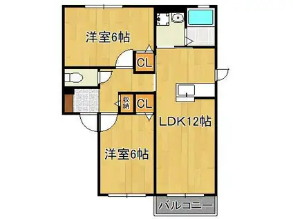 ヴィラ響A棟(2LDK/2階)の間取り写真