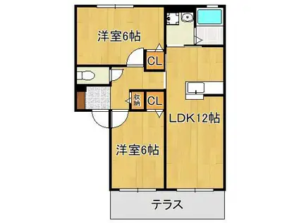 ヴィラ響B棟(2LDK/1階)の間取り写真