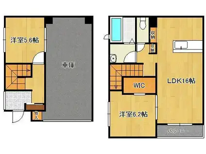 ラグナ・セカGARAGE03 C棟(2LDK/1階)の間取り写真