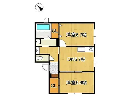 ウエストヒルズ鴨生田(2DK/1階)の間取り写真