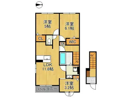 ブライトガーデンB(3LDK/2階)の間取り写真