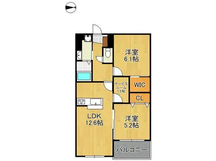 GRAND CHARIOT OHIRAKI(2SLDK/4階)の間取り写真