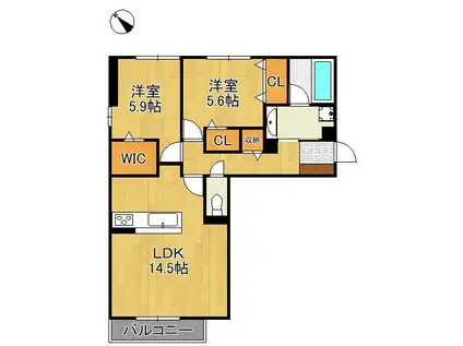筑豊本線 二島駅 徒歩20分 2階建 新築(2LDK/2階)の間取り写真