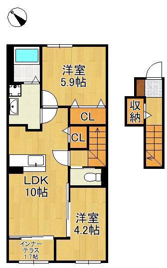 ボンシャンス楠木(2LDK/2階)の間取り写真