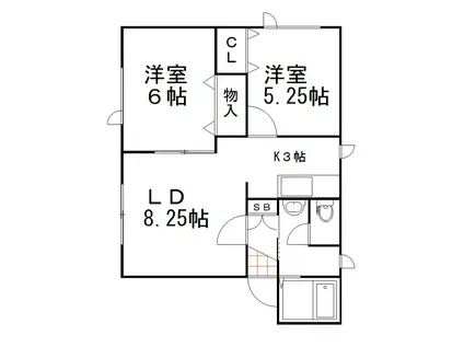 根室本線 新富士駅(北海道) 徒歩44分 2階建 築27年(2LDK/1階)の間取り写真