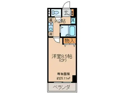 SUN VISTA四条(1K/8階)の間取り写真