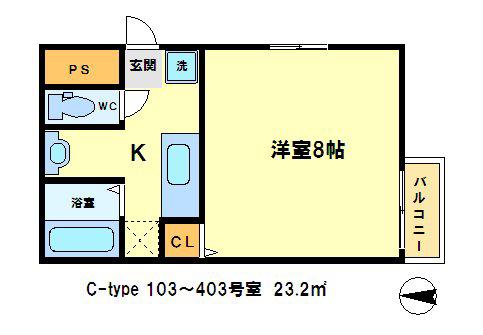 アークリード千本今出川(1K/2階)の間取り写真