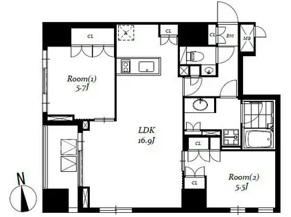 レジディア日本橋馬喰町III(2LDK/2階)の間取り写真