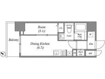 クオリタス日本橋浜町(1DK/12階)の間取り写真