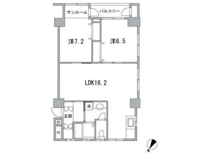 須磨マンション(2LDK/5階)の間取り写真