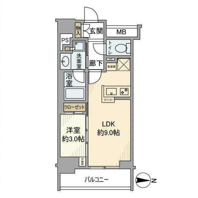 グローリオコンフォート東京菊川(1LDK/9階)の間取り写真