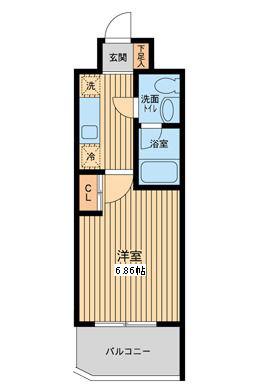 プロスペクト門前仲町(1K/6階)の間取り写真