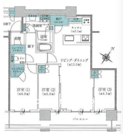 ブリリアザ・タワー東京八重洲アベニュー(3LDK/7階)の間取り写真