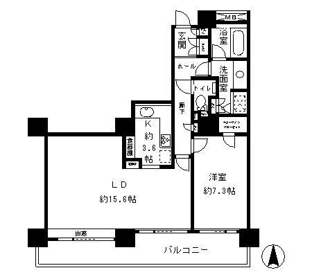 リバーポイントタワー(1LDK/19階)の間取り写真