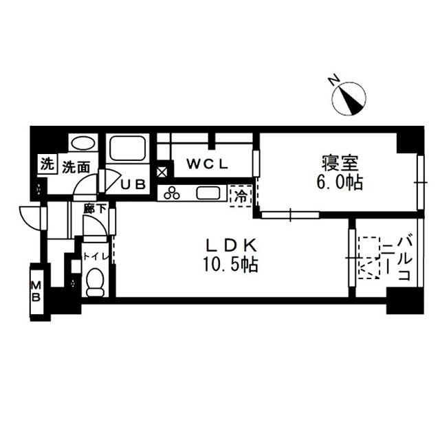 レジディア日本橋浜町(1LDK/6階)の間取り写真