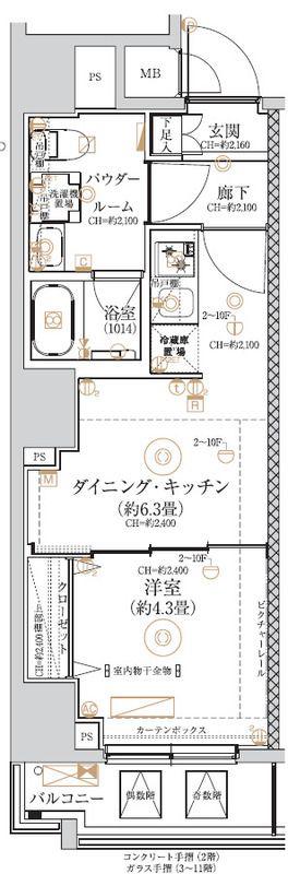 ガリシア森下VI(1DK/2階)の間取り写真