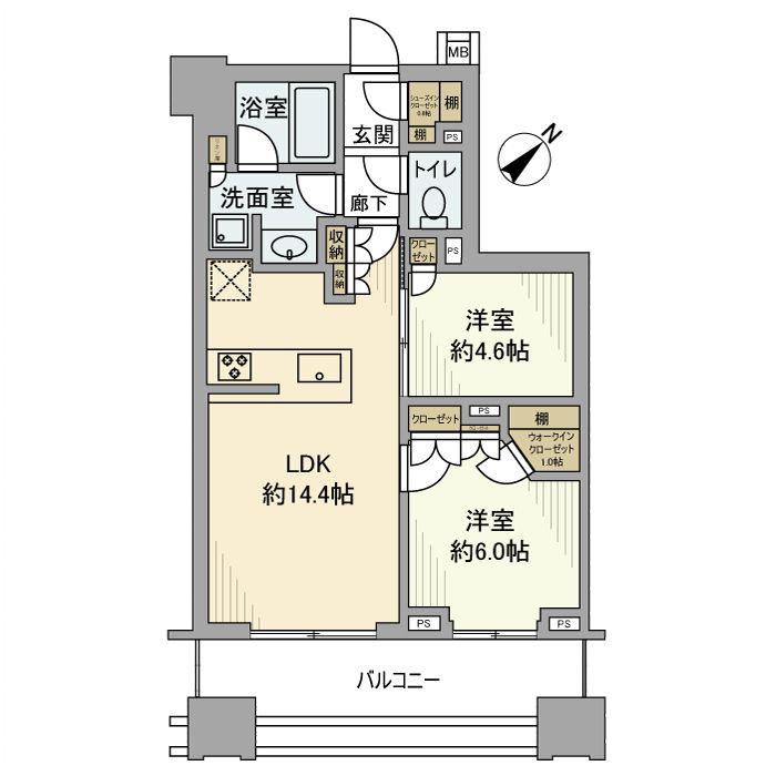 ウエリス茅場町(2LDK/10階)の間取り写真